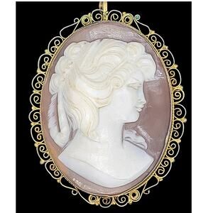 Romantic Heirloomcore Shell Cameo Brooch Filigree Gold Washed Vintage Coquette